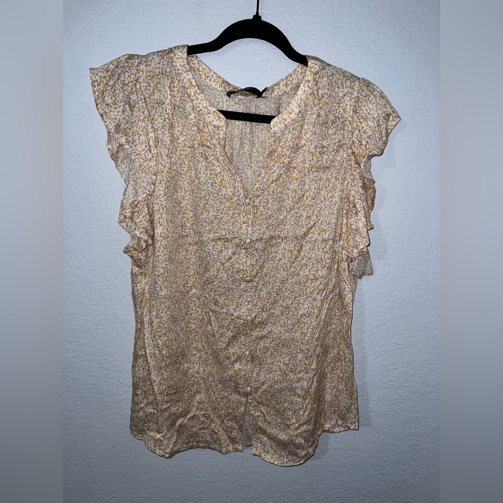 Multi-Colored Ruffle Sleeve Blouse